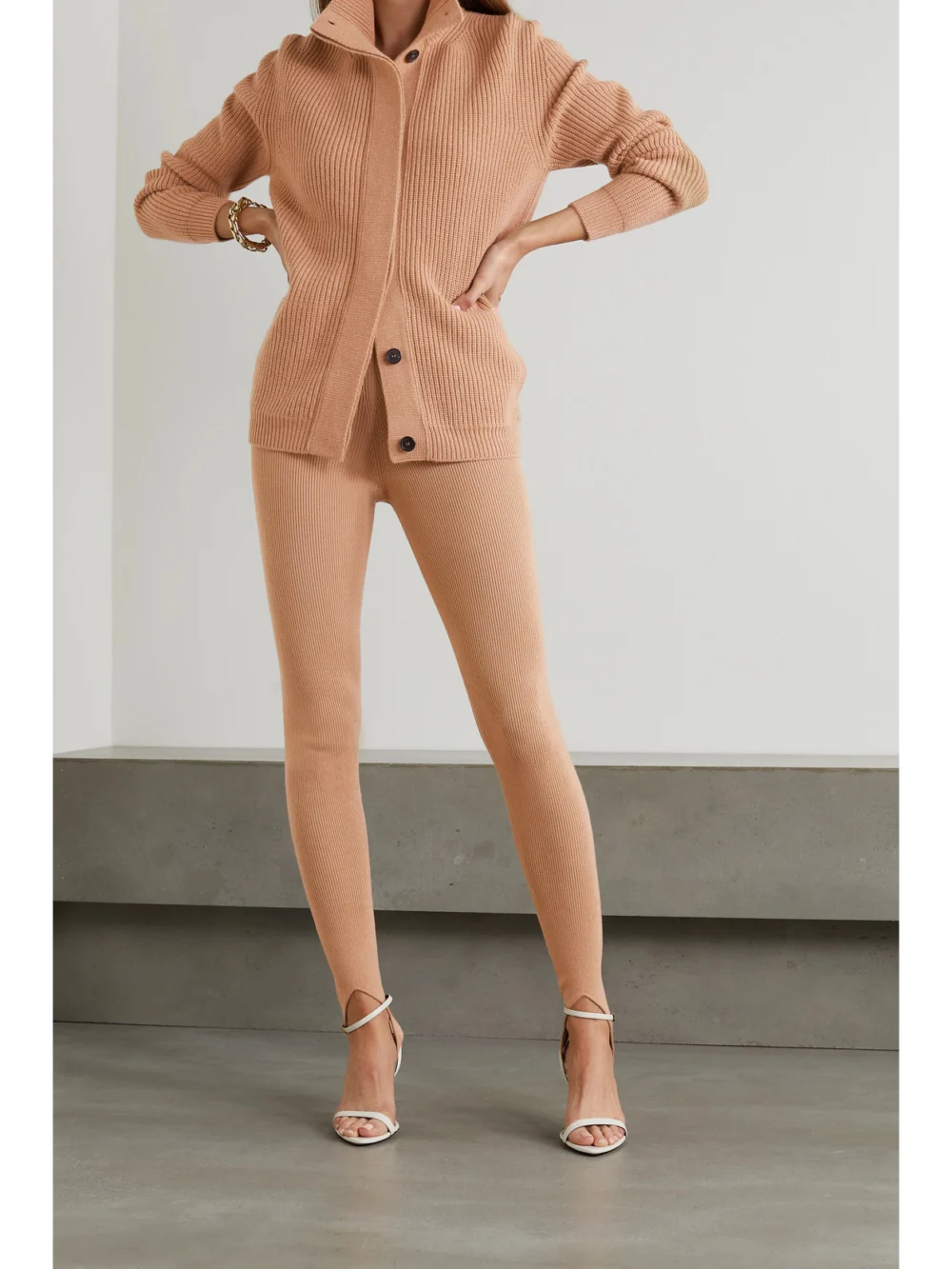 Tom Ford Ribbed Cashmere-blend Stirrup Leggings, worn by a model
