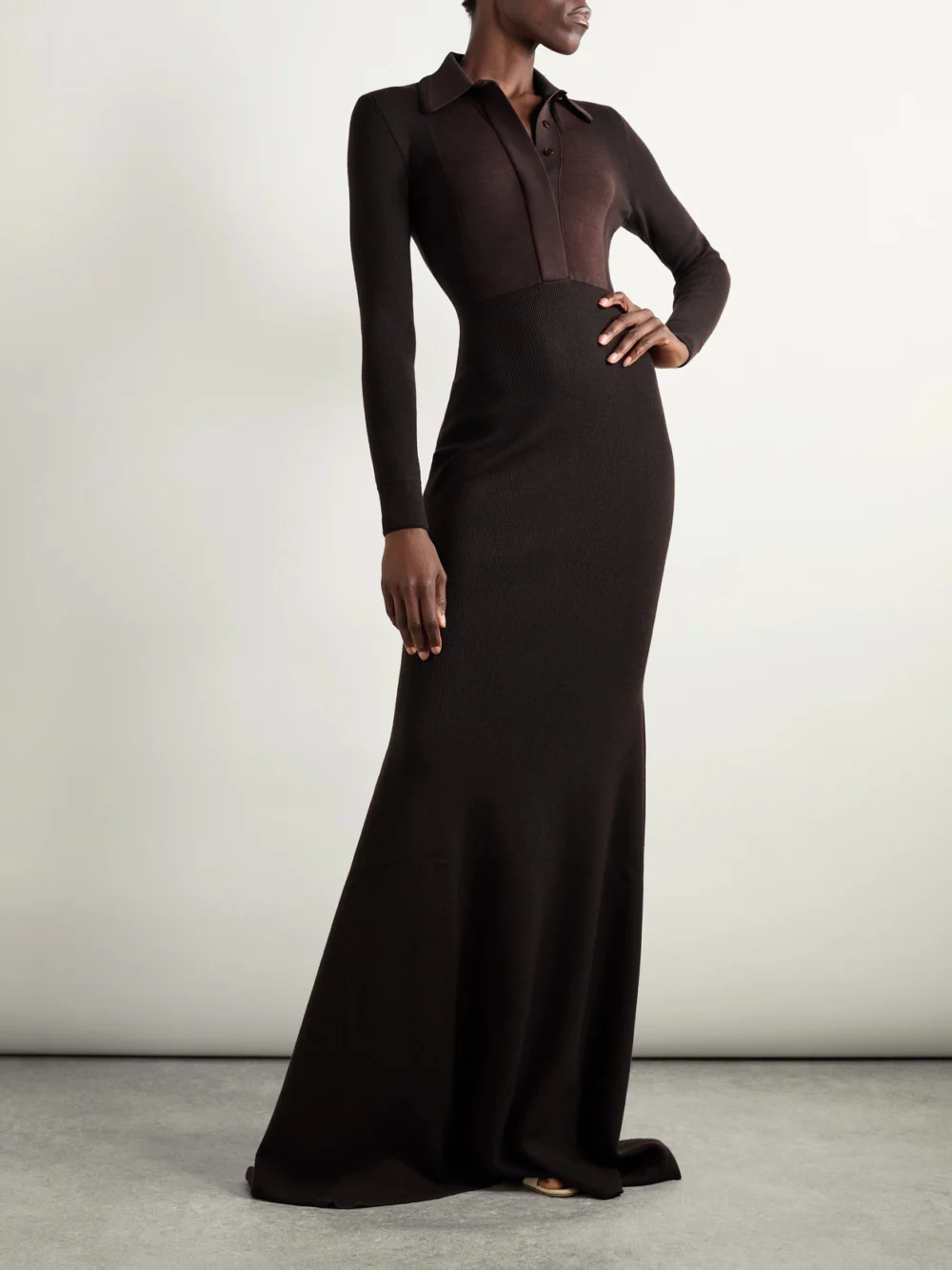 Tom Ford Ribbed Wool-blend Polo Gown, worn by a model