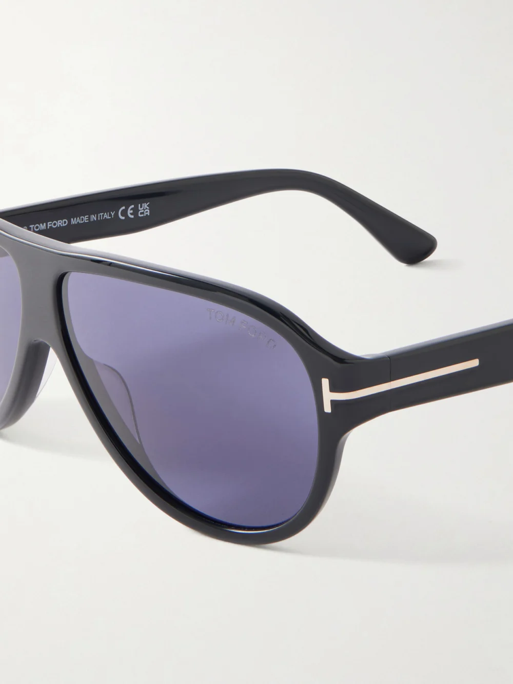 Close-up detail of the Tom Ford Samuele Aviator-style Acetate Sunglasses
