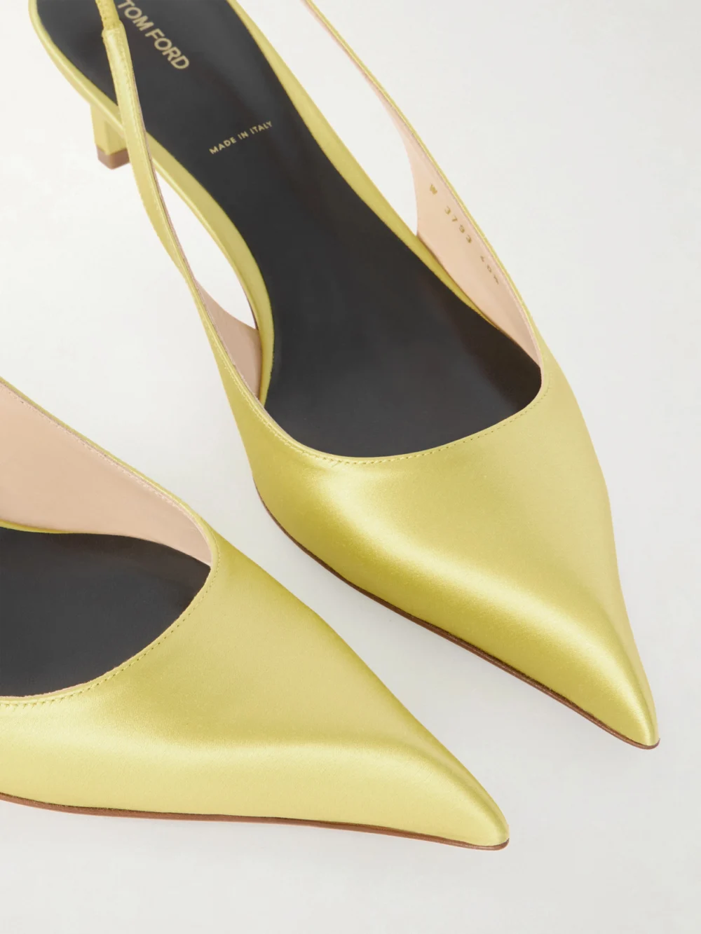 Close-up detail of the Tom Ford Satin Slingback Pumps