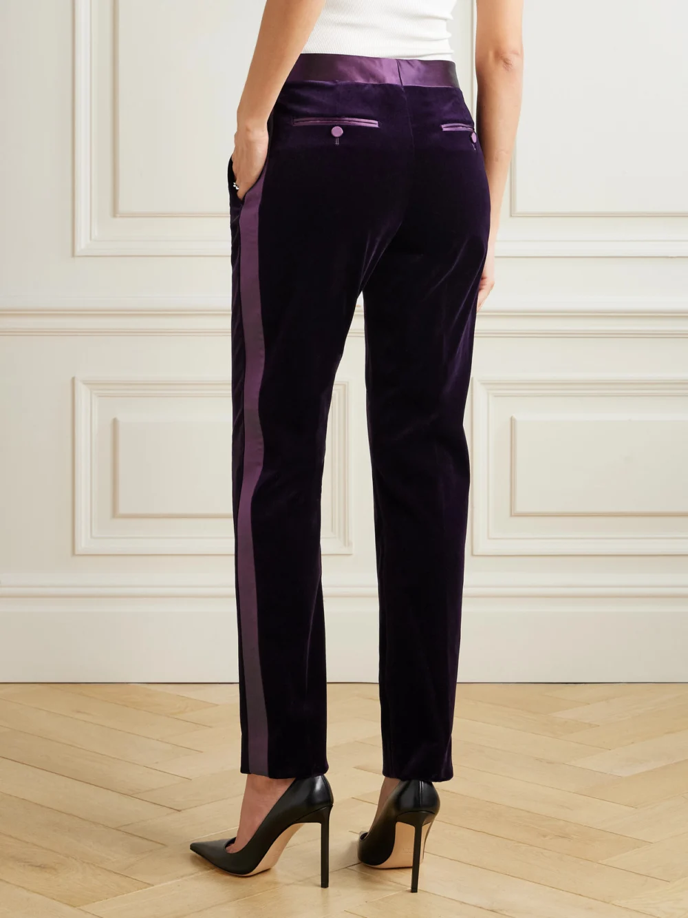 Back view of the Tom Ford Satin-trimmed Cotton-blend Velvet Straight-leg Pants