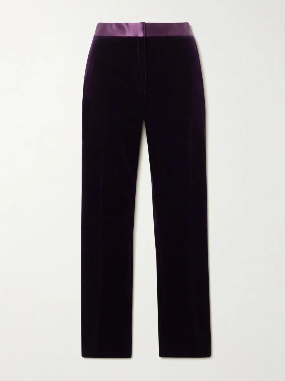Tom Ford Satin-trimmed Cotton-blend Velvet Straight-leg Pants in dark purple