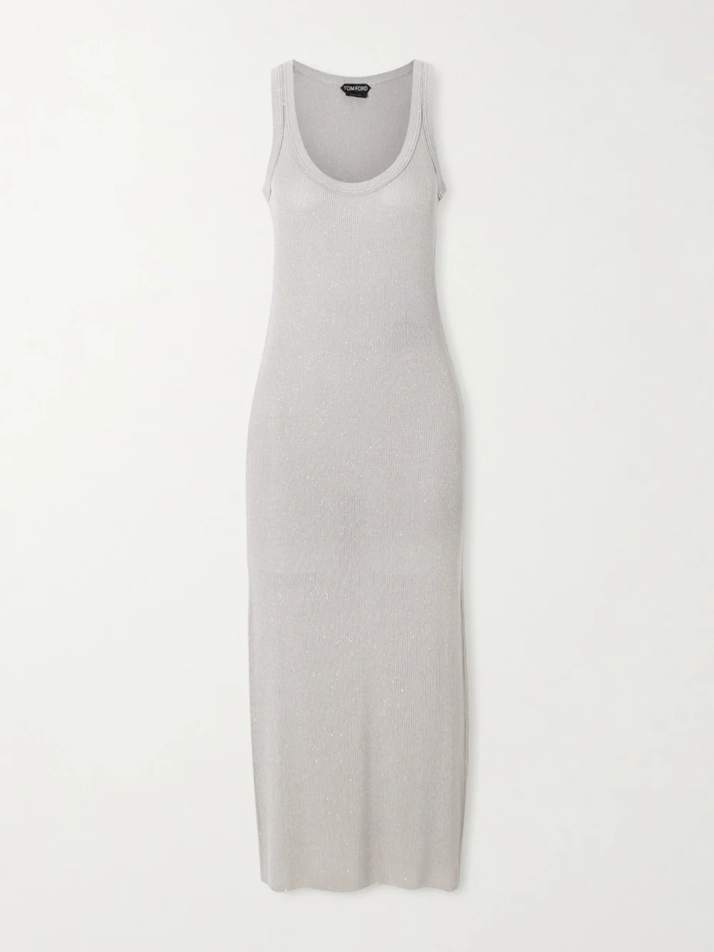 Tom Ford Sequin-embellished Metallic Ribbed-knit Midi Dress in silver
