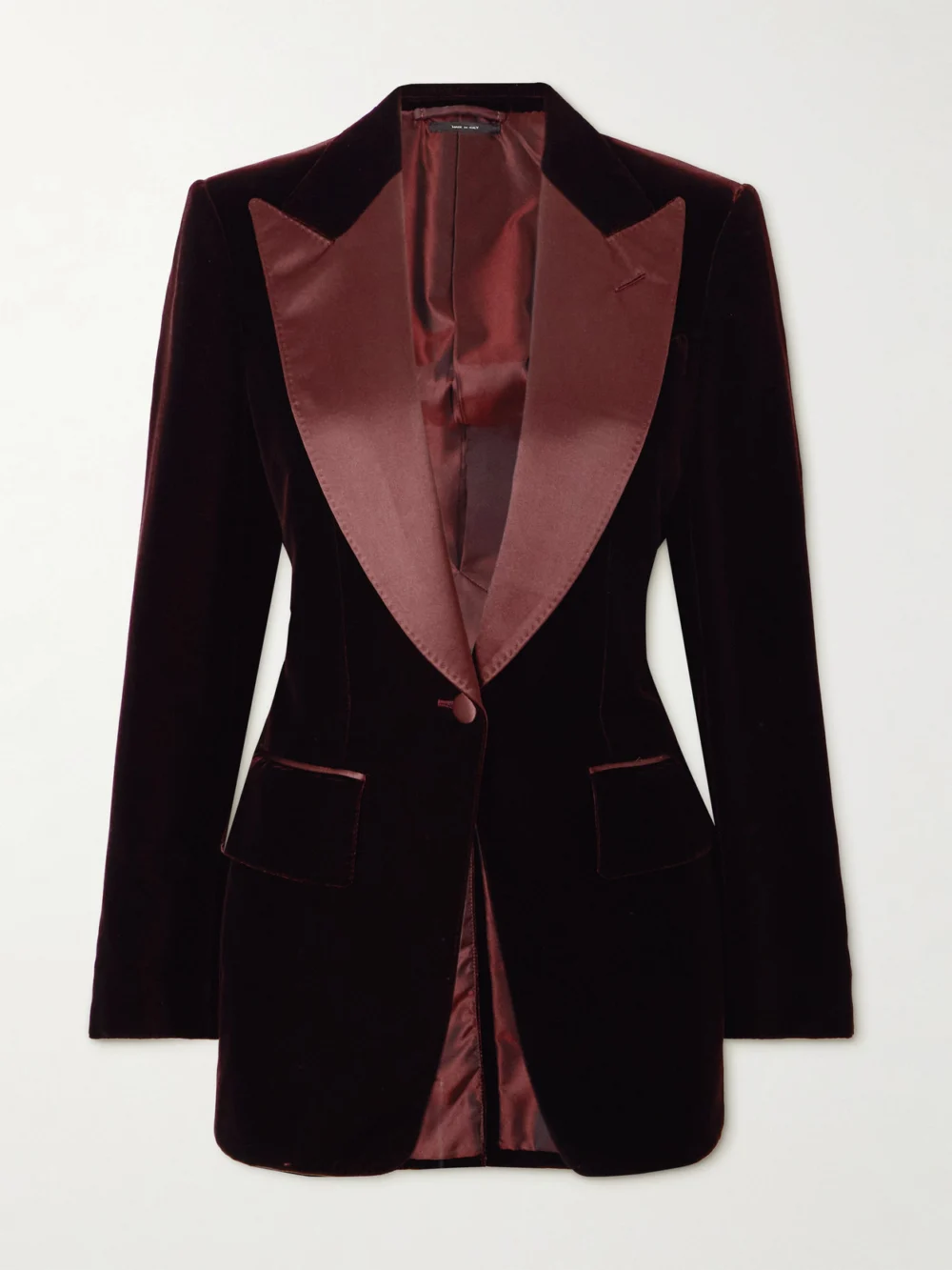 Tom Ford Silk-satin Trimmed Velvet Blazer in burgundy