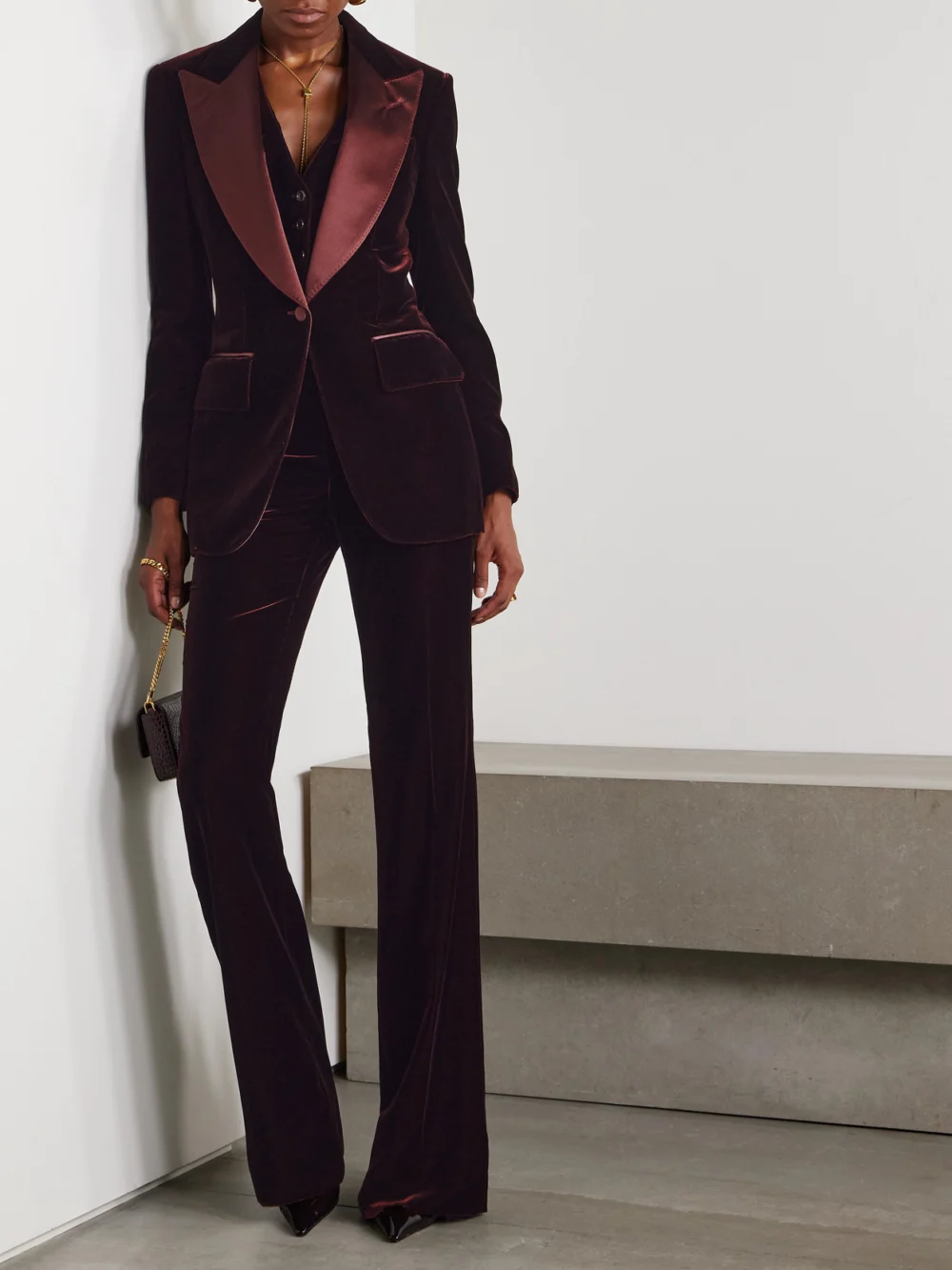 Tom Ford Silk-satin Trimmed Velvet Blazer, worn by a model