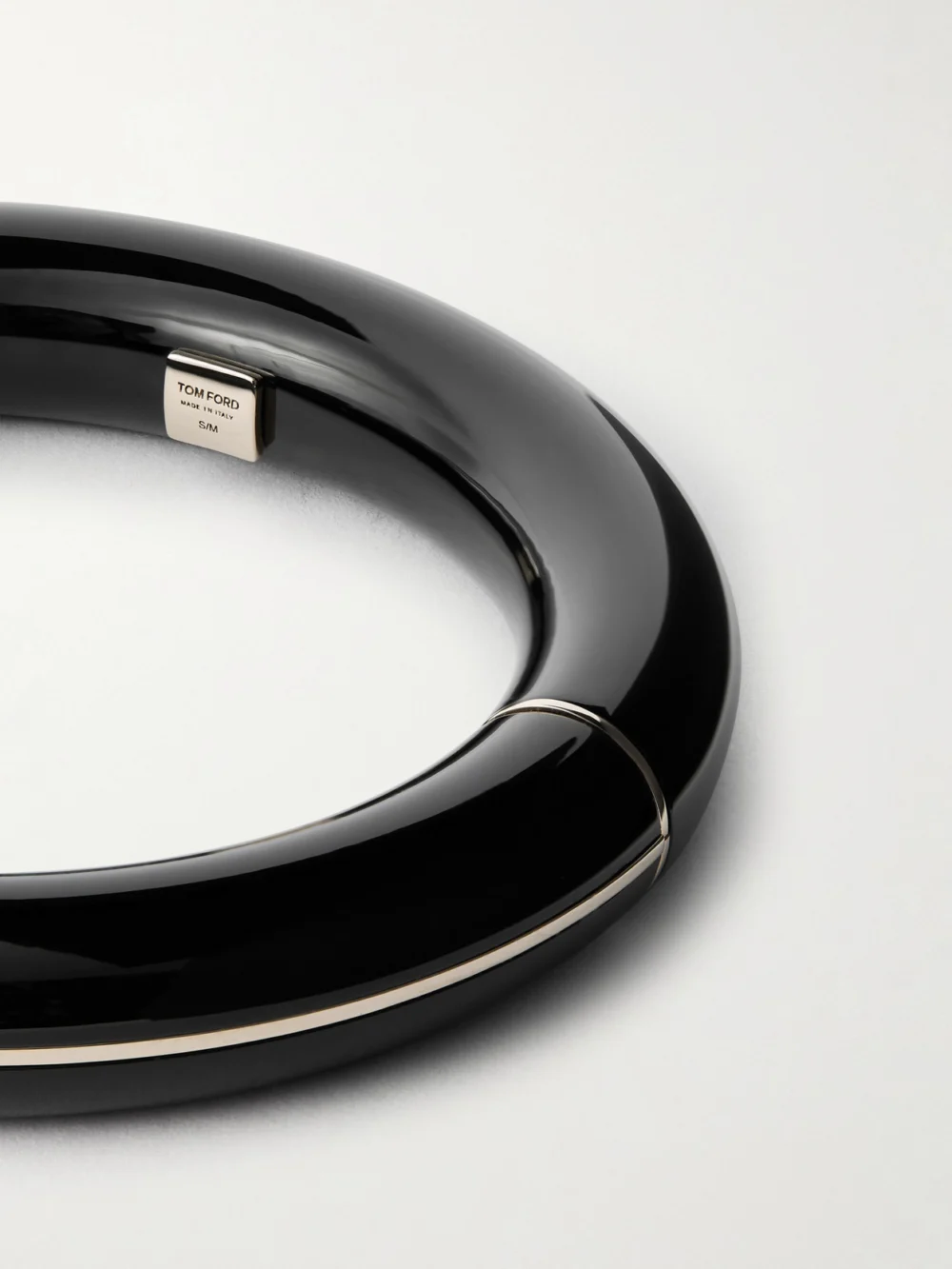 Close-up detail of the Tom Ford Silver-tone and Plexiglas® Bangle