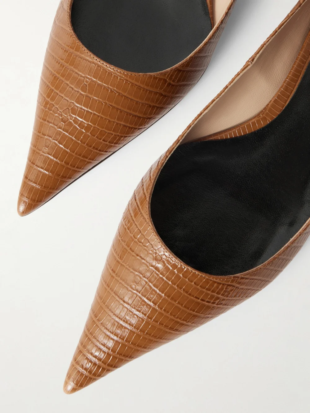 Close-up detail of the Tom Ford Snake-effect Leather Point-toe Ballet Flats
