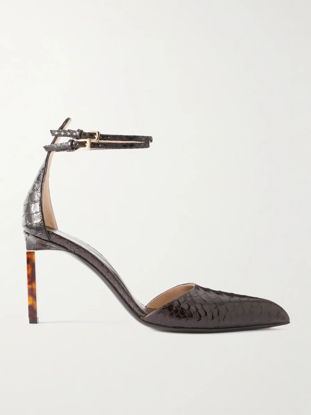 Tom Ford Snake-effect Leather Pumps in chocolate