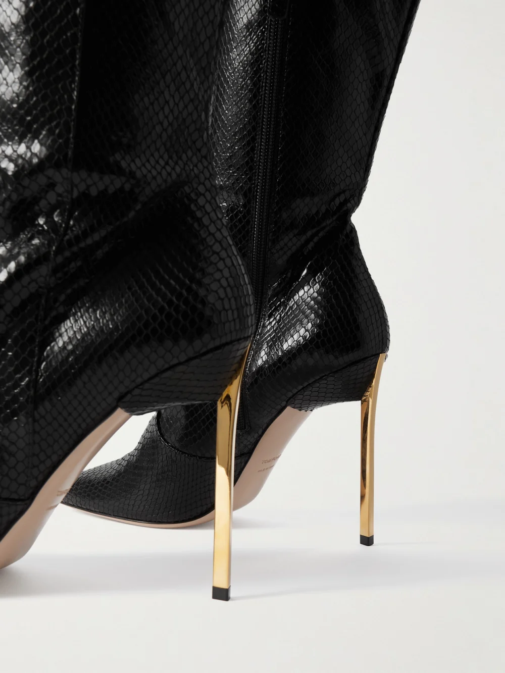 Close-up detail of the Tom Ford Snake-effect Patent-leather Over-the-knee Boots