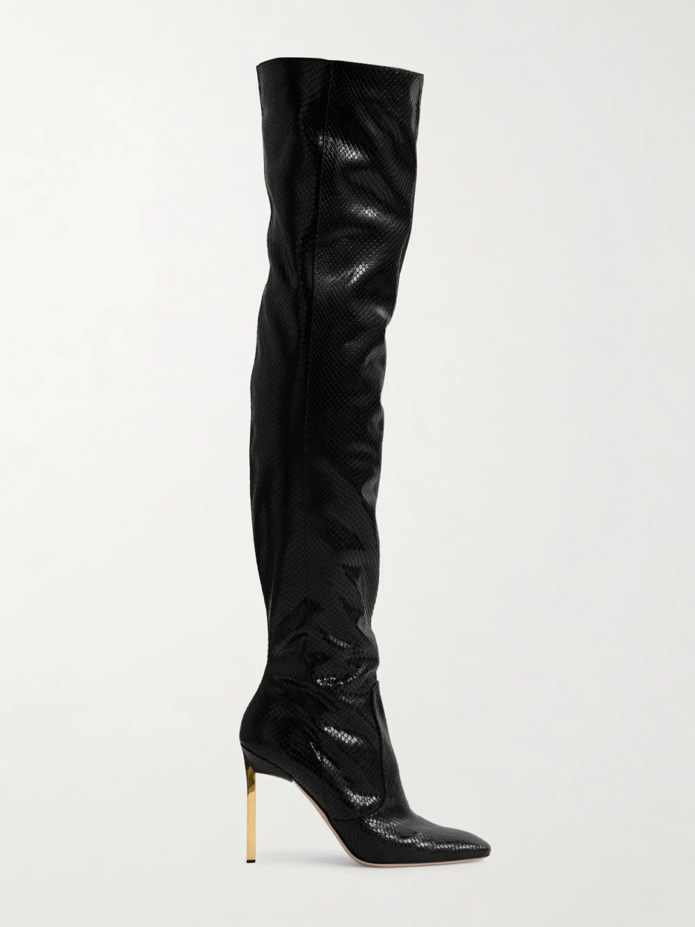 Tom Ford Snake-effect Patent-leather Over-the-knee Boots in black
