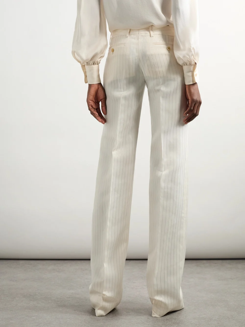 Back view of the Tom Ford Striped Wool-blend Straight-leg Trousers