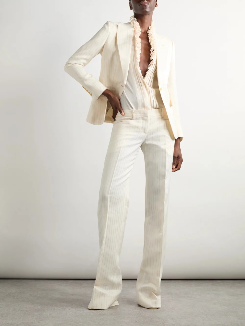 Tom Ford Striped Wool-blend Straight-leg Trousers, worn by a model