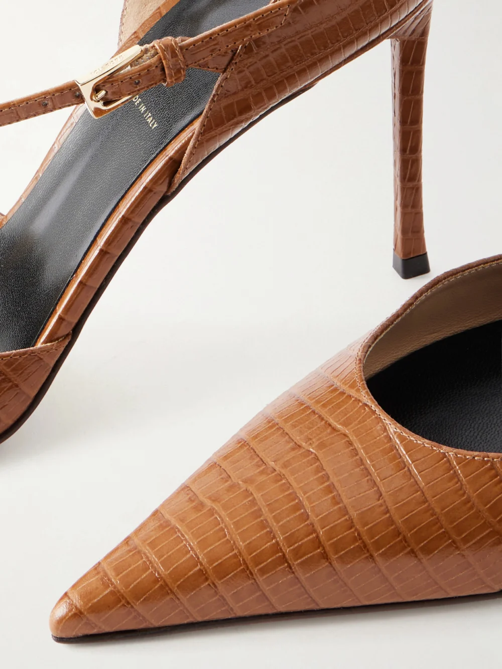 Close-up detail of the Tom Ford Tejus Snake-effect Leather Pumps