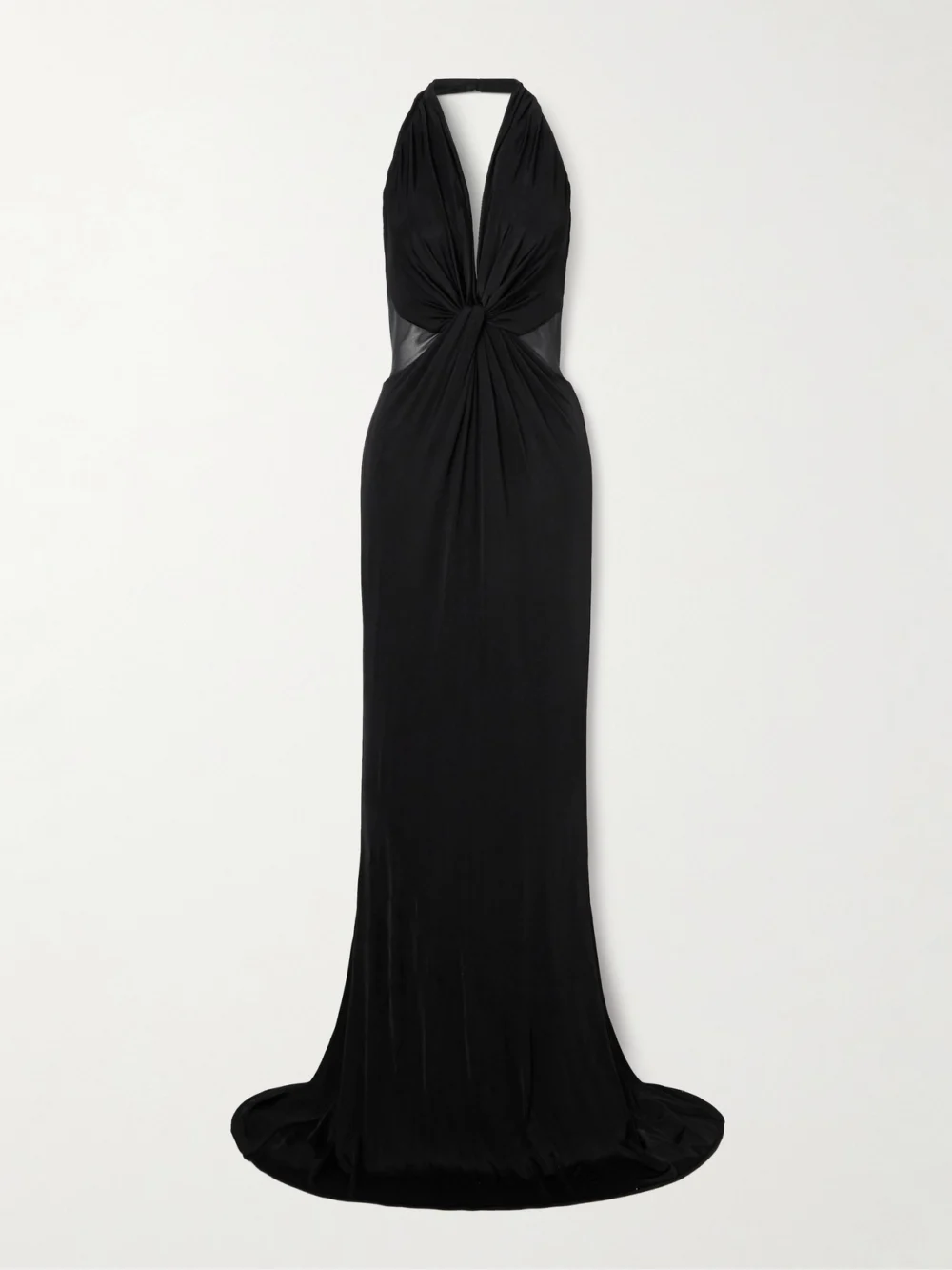 Tom Ford Twist-front Chiffon-trimmed Jersey Gown in black