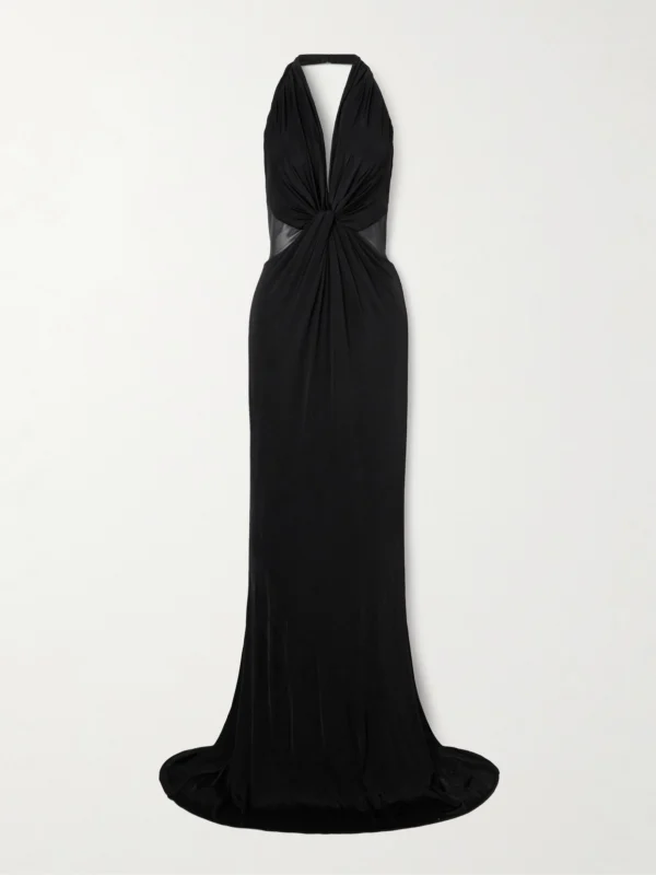 Tom Ford Twist-front Chiffon-trimmed Jersey Gown