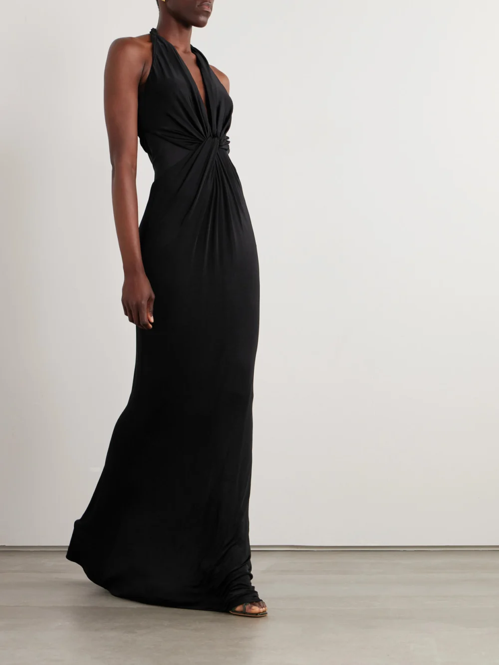 Tom Ford Twist-front Chiffon-trimmed Jersey Gown, worn by a model