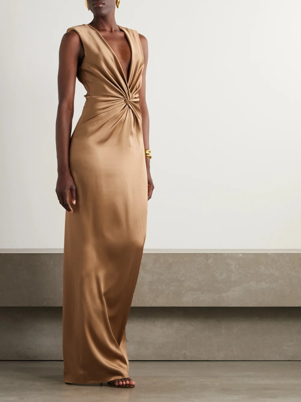 Tom Ford Twist-front Silk-satin Gown, worn by a model