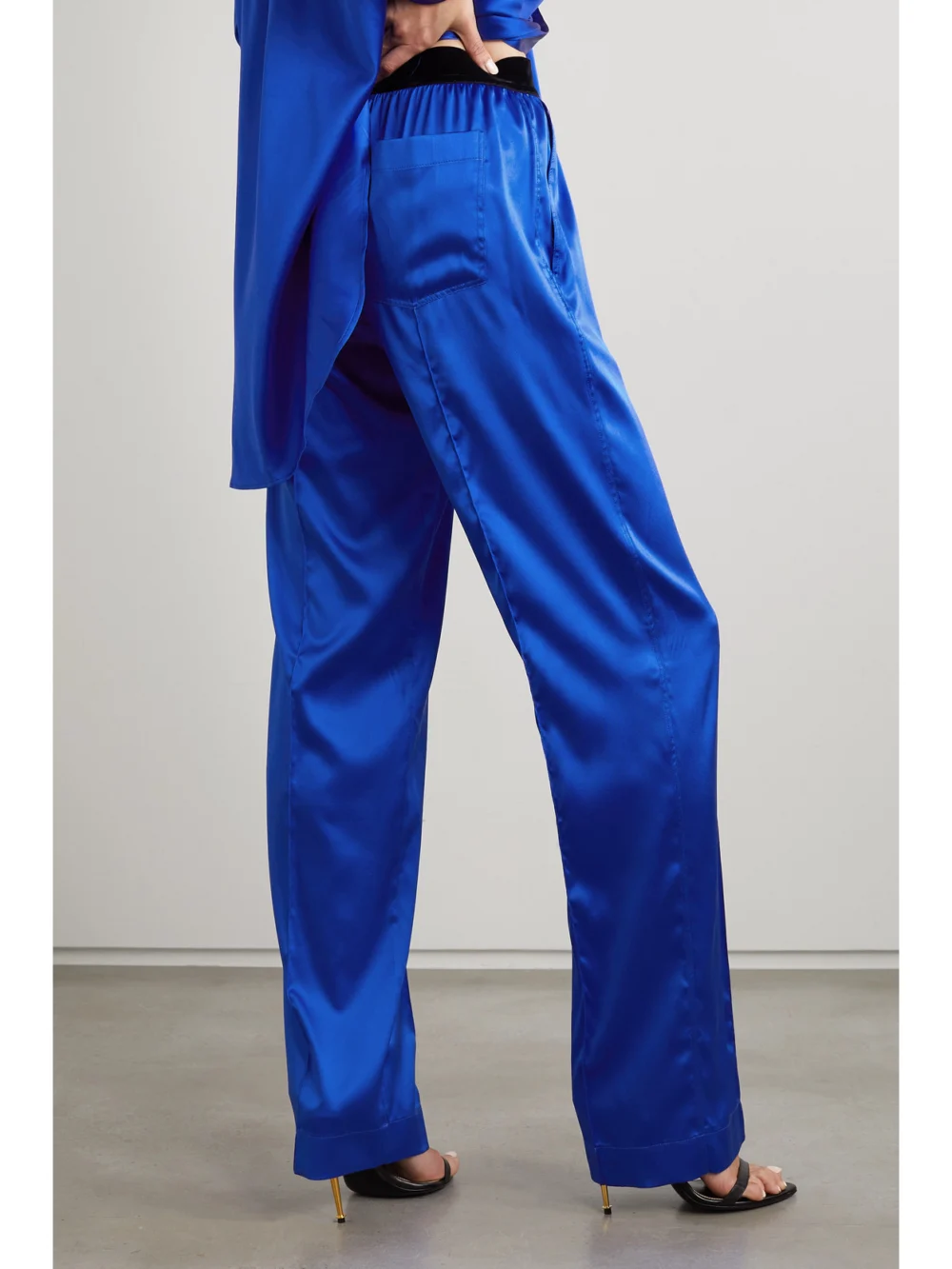 Back view of the Tom Ford Velvet-trimmed Stretch-silk Satin Pants