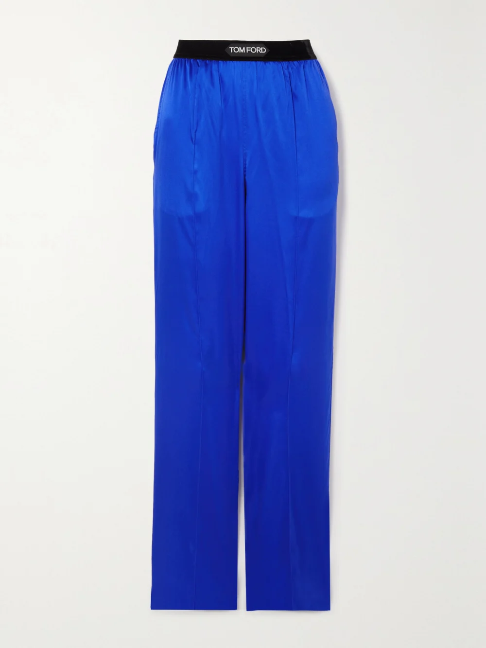 Tom Ford Velvet-trimmed Stretch-silk Satin Pants in blue