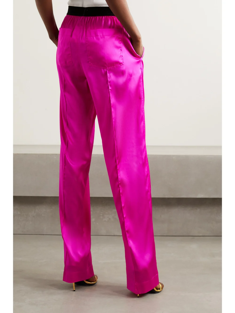 Back view of the Tom Ford Velvet-trimmed Stretch-silk Satin Pants