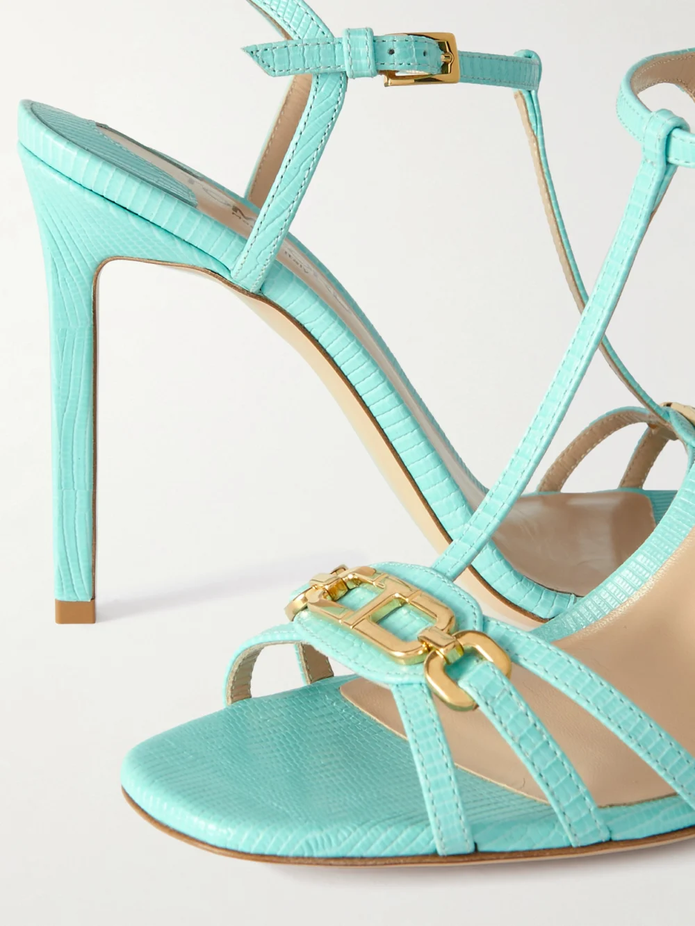 Close-up detail of the Tom Ford Whitney Embellished Lizard-effect Leather Sandals