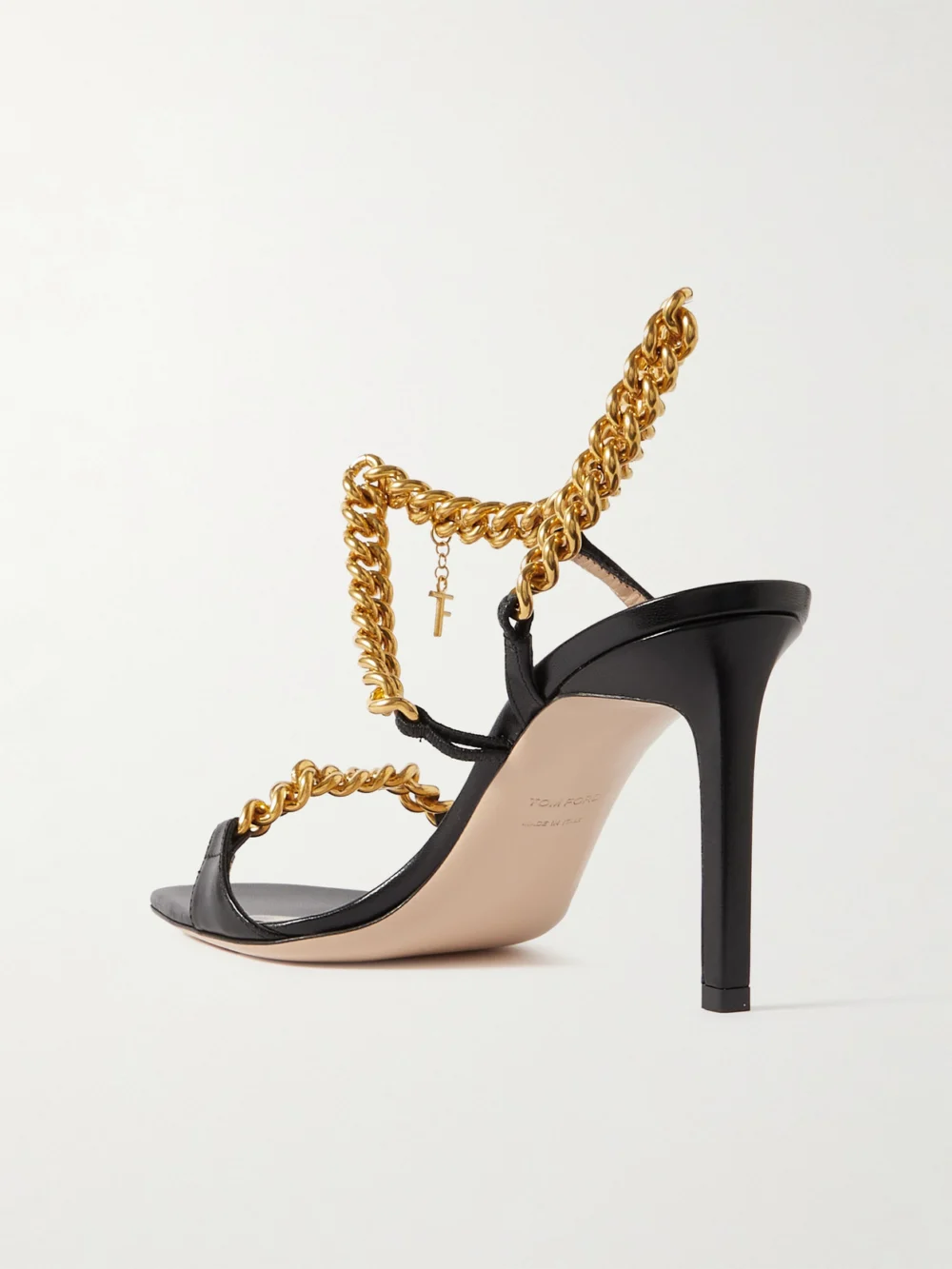 Back view of the Tom Ford Zenith Chain-embellished Leather Slingback Sandals
