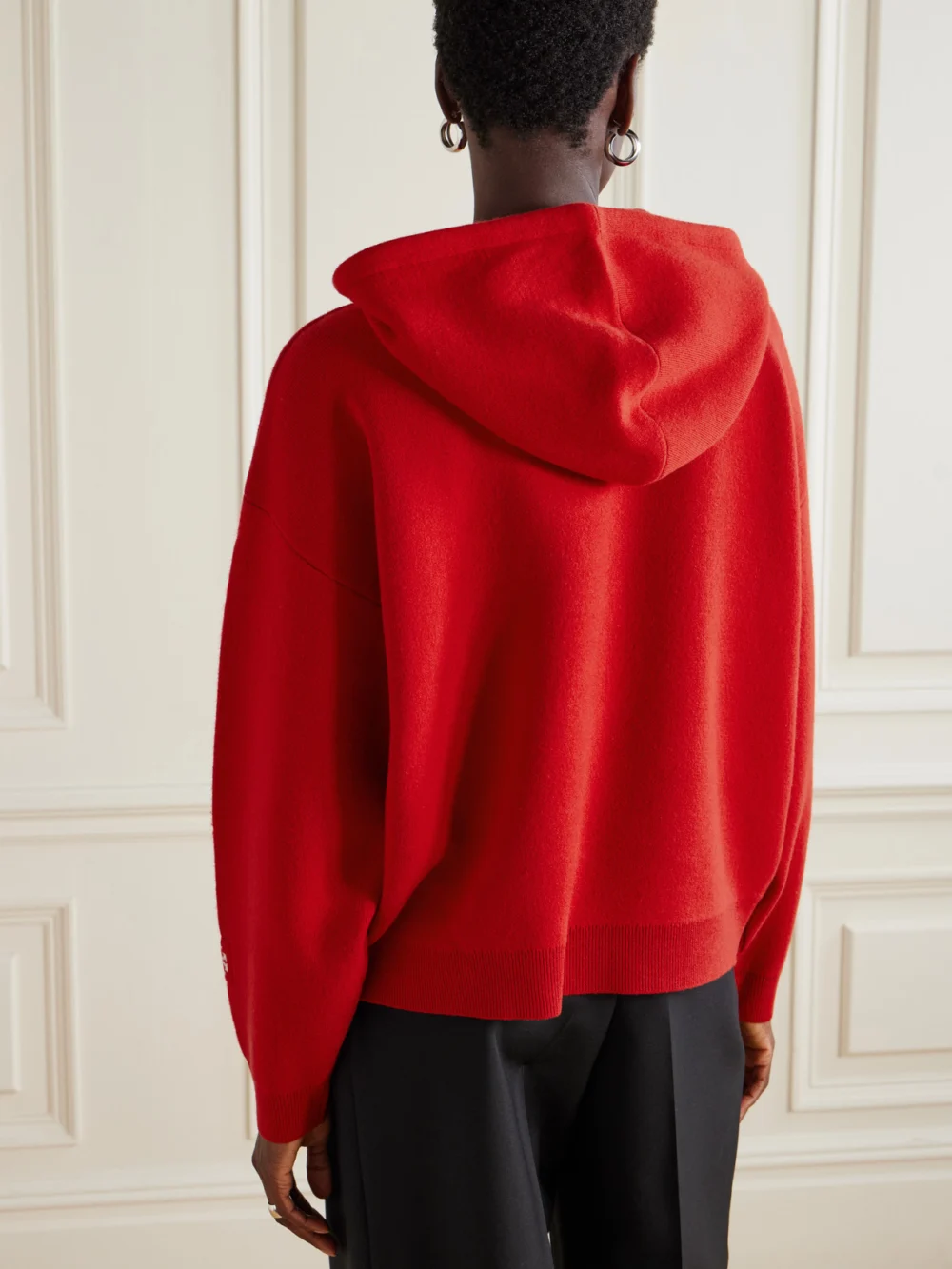 Back view of the Tory Burch Appliquéd Wool-blend Hoodie