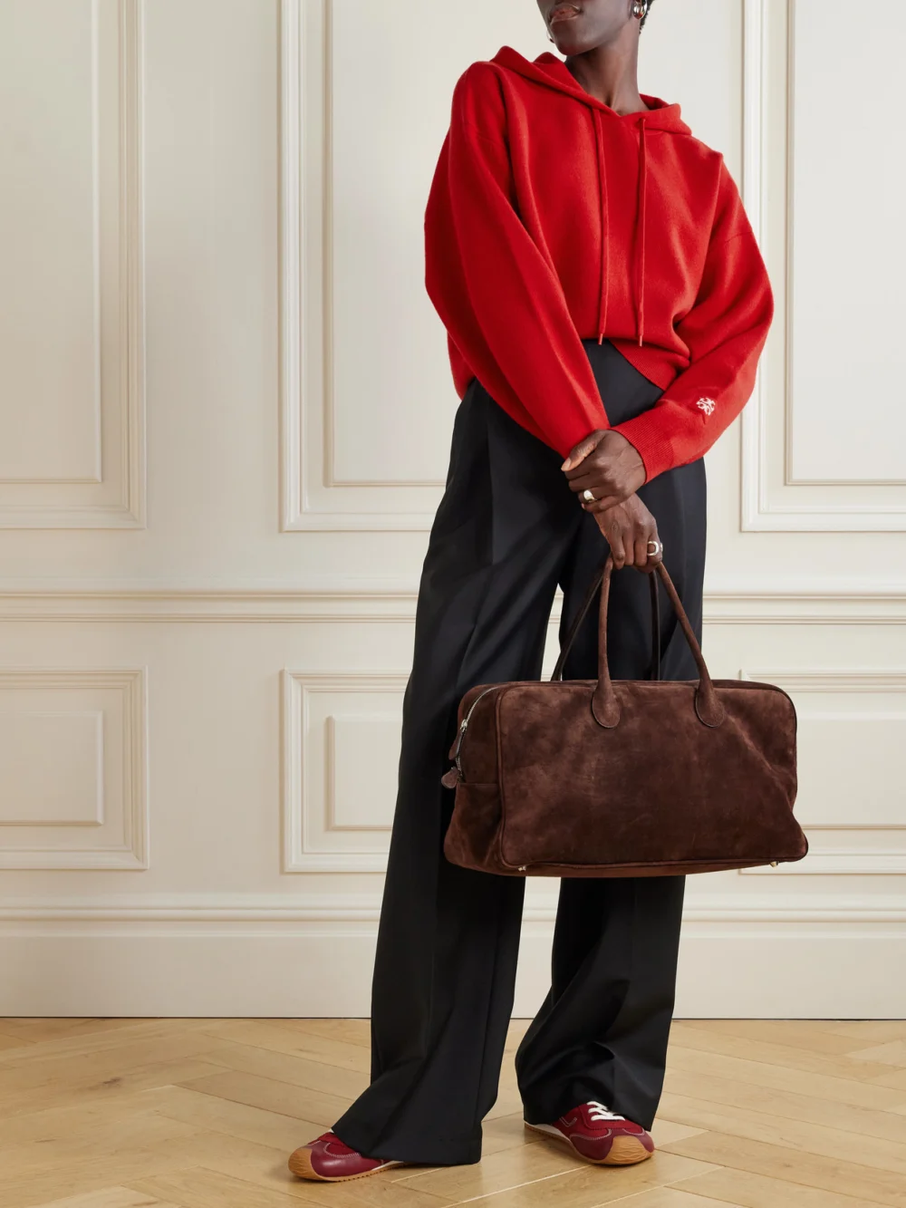Tory Burch Appliquéd Wool-blend Hoodie, worn by a model