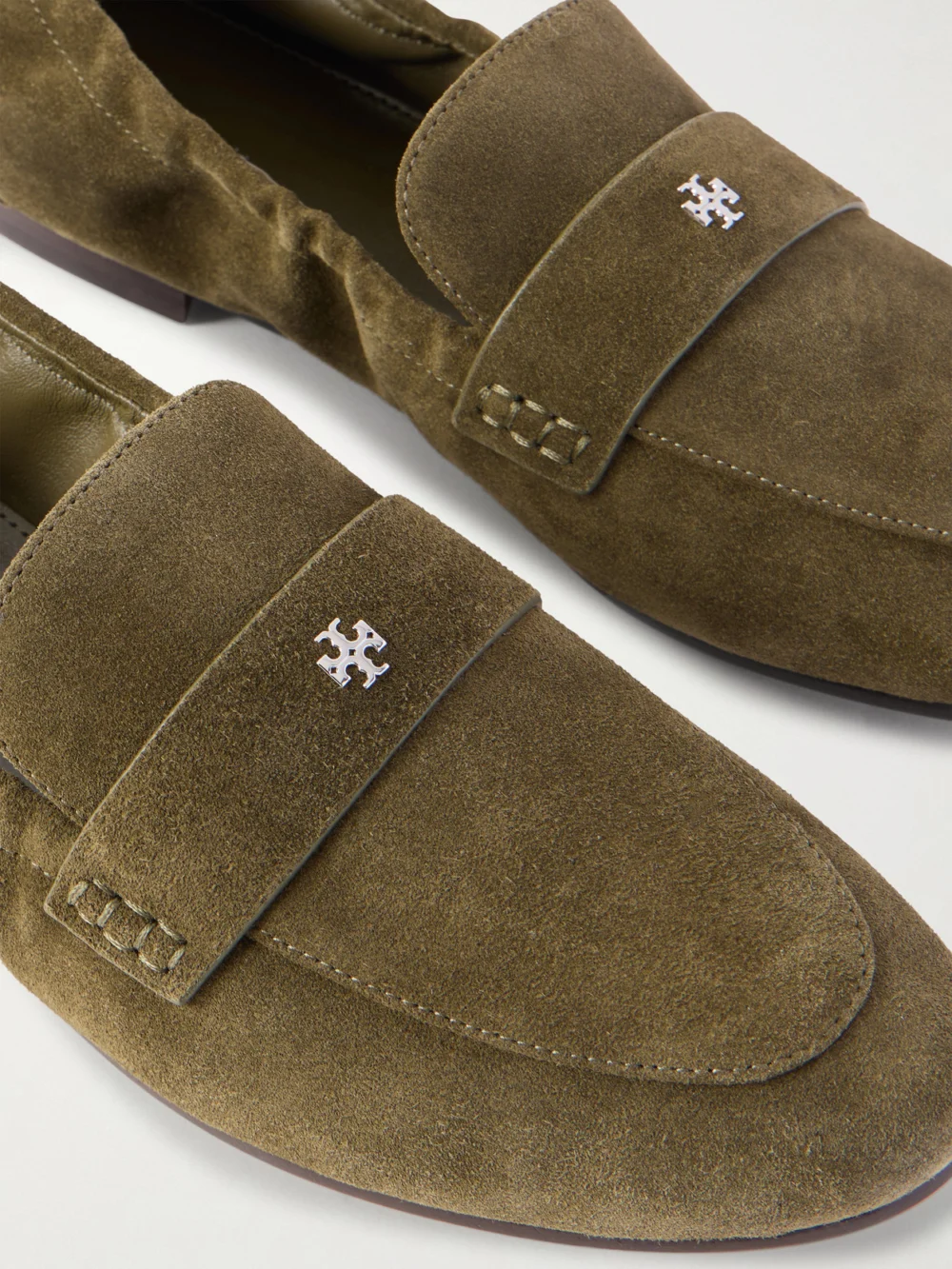 Close-up detail of the Tory Burch Ballet Suede Loafers