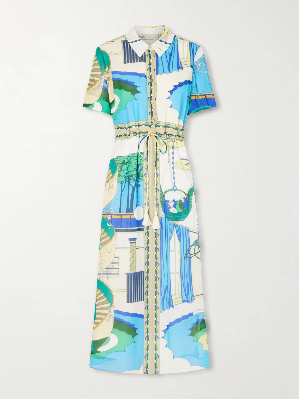 Tory Burch Belted Printed Silk and Cotton-blend Maxi Dress in multi