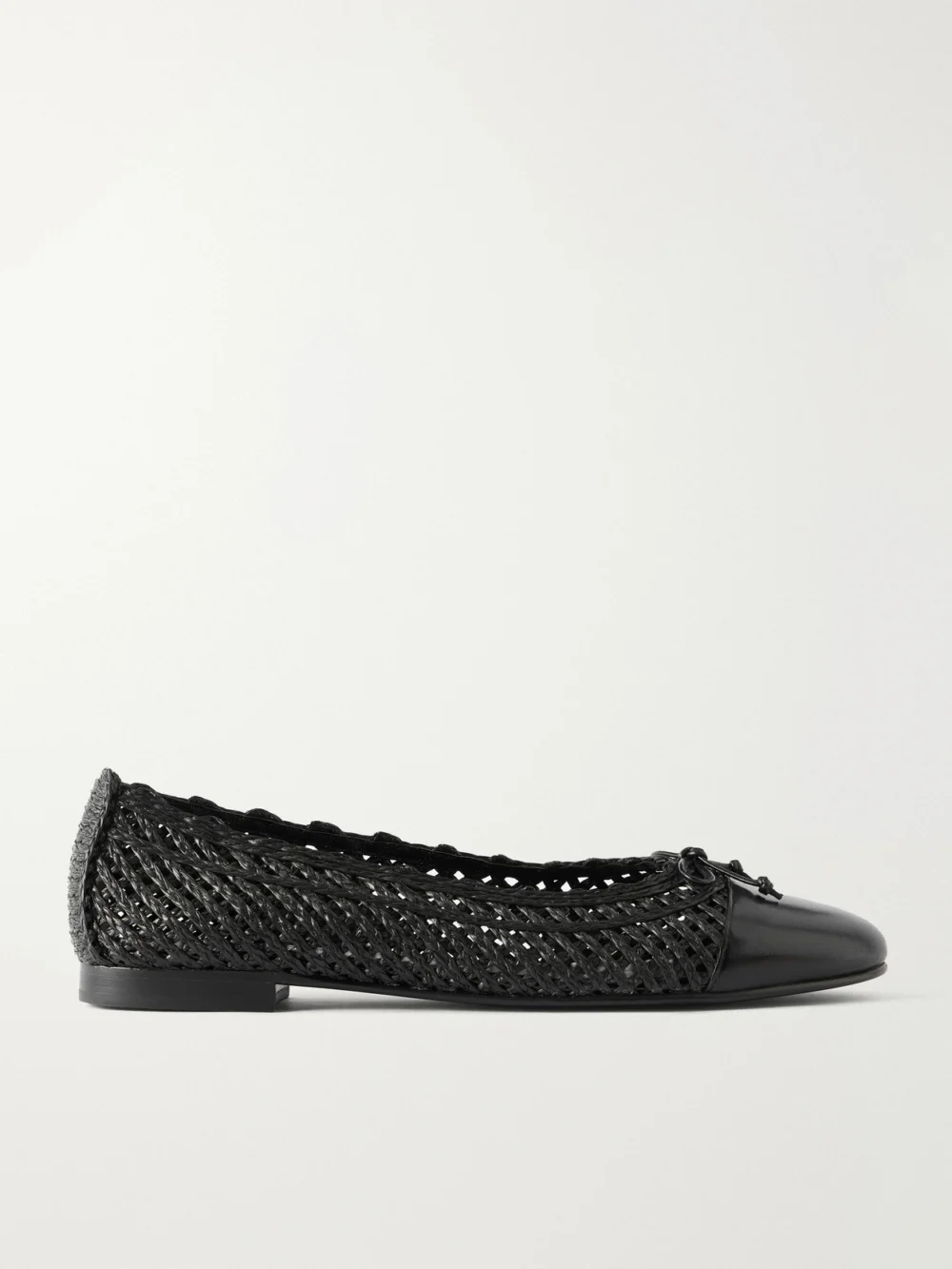 Tory Burch Bow-detail Leather-trimmed Raffia Ballet Flats in natural
