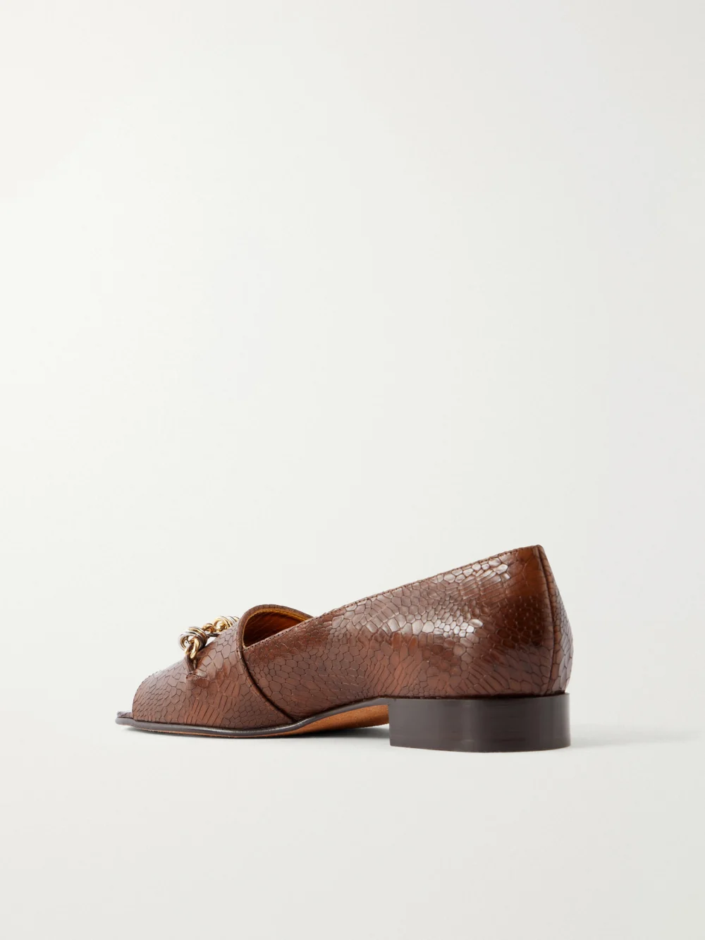 Back view of the Tory Burch Chain-detail Croc-effect Leather Loafers