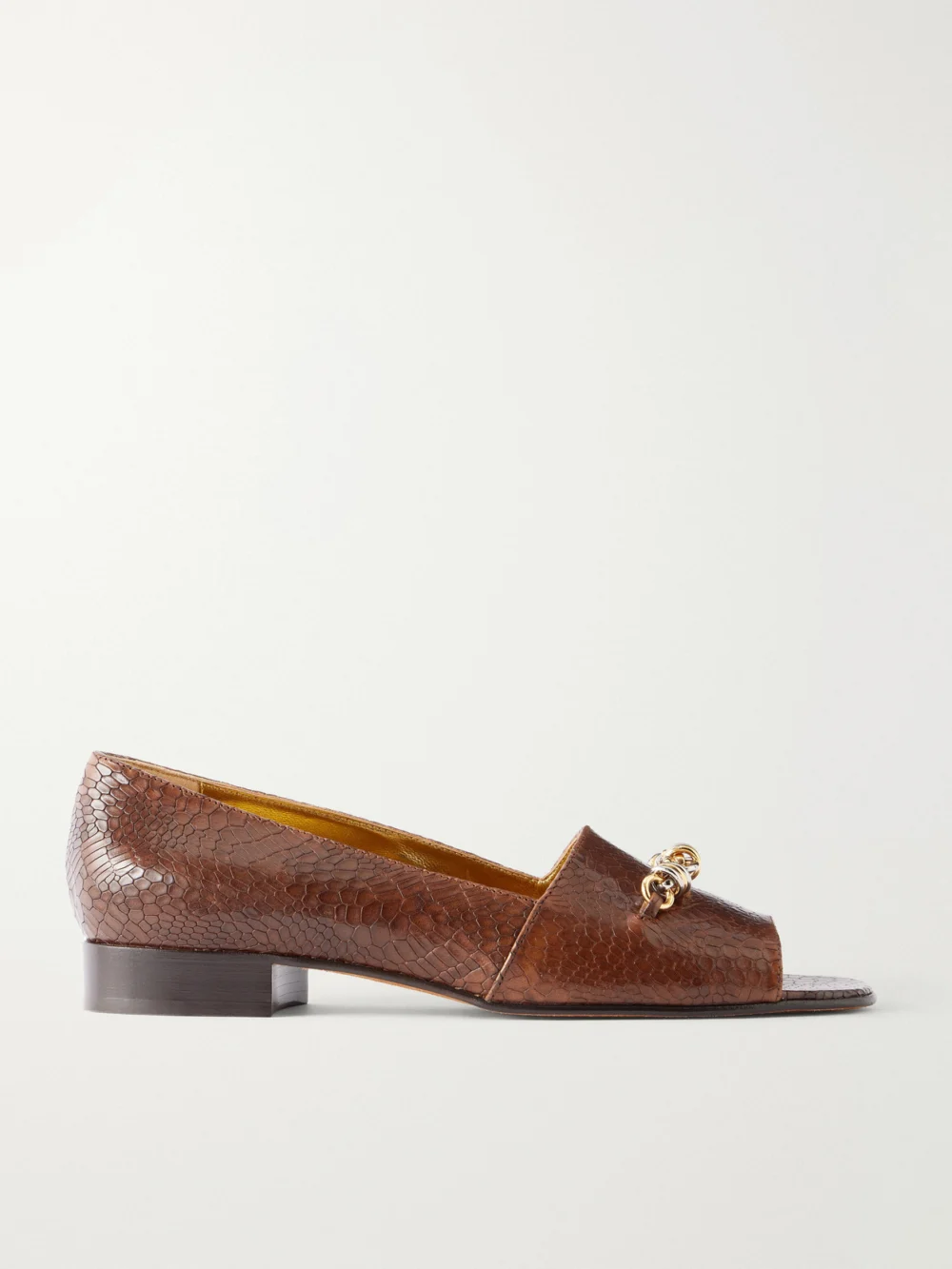 Tory Burch Chain-detail Croc-effect Leather Loafers in brown