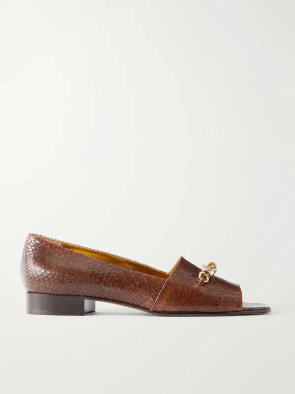 Tory Burch Chain-detail Croc-effect Leather Loafers