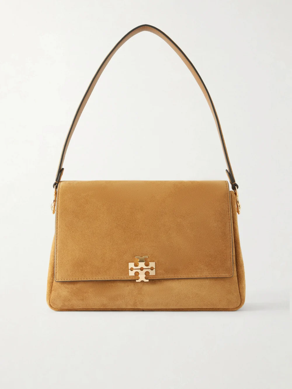 Tory Burch Charlie Logo-embellished Suede Shoulder Bag in camel