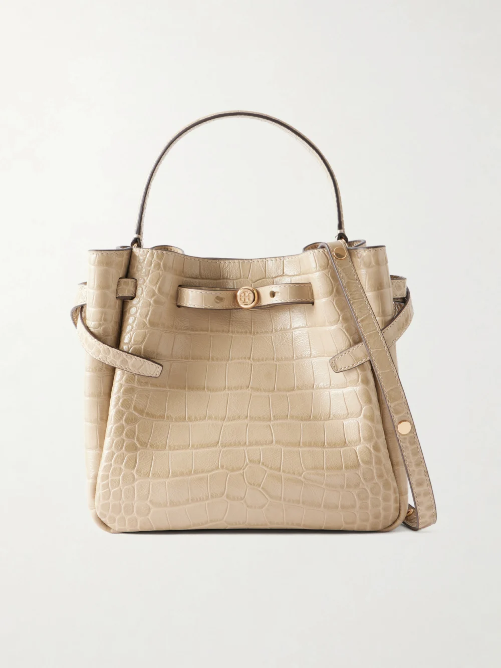 Tory Burch Croc-effect Logo-embellished Leather Shoulder Bag in light brown