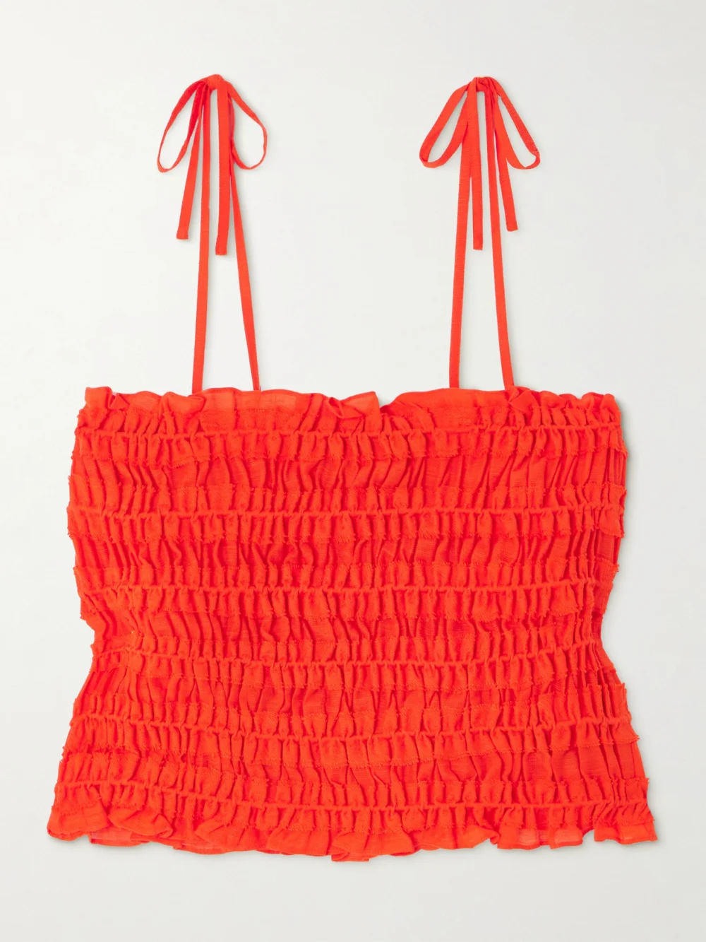 Tory Burch Cropped Ruffled Shirred Lyocell-blend Top in x large