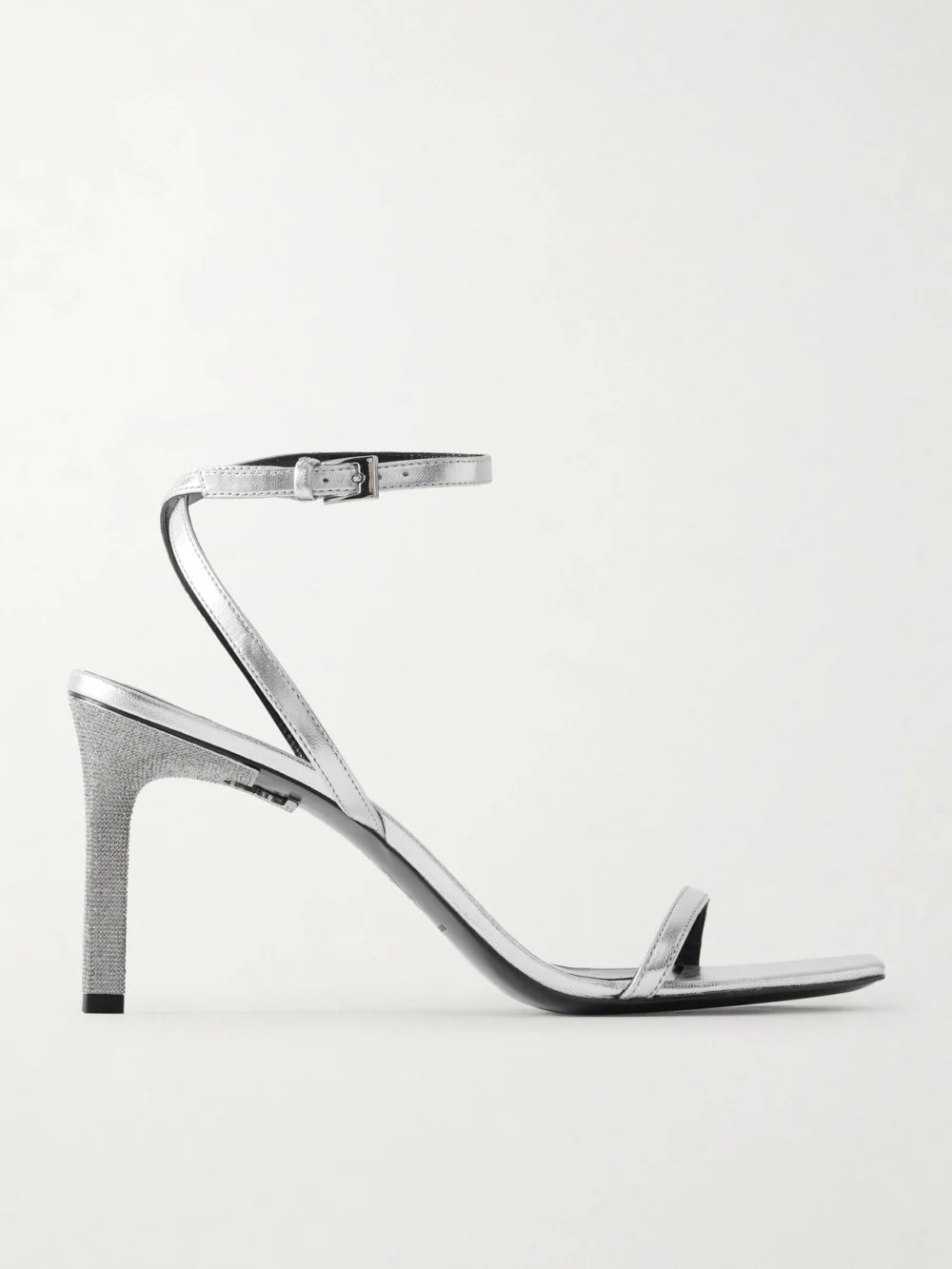Tory Burch Crystal-embellished Metallic Leather Sandals in silver
