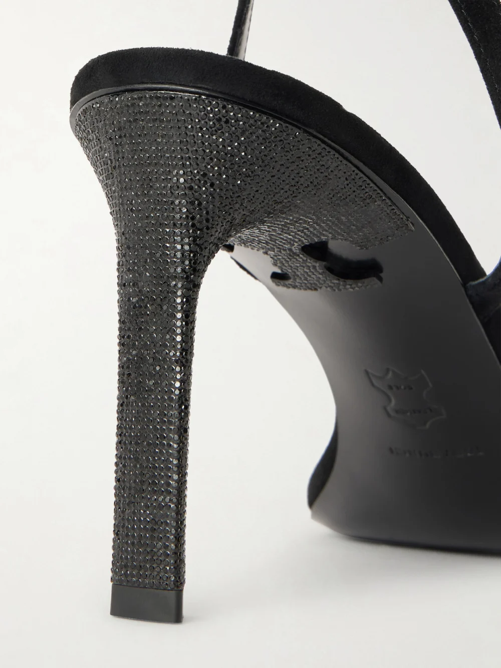 Close-up detail of the Tory Burch Crystal-embellished Suede Sandals