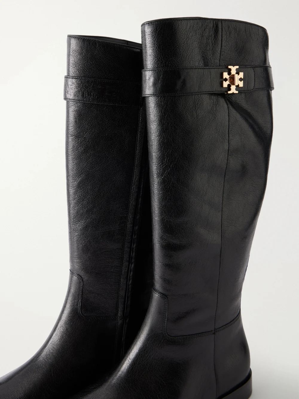 Close-up detail of the Tory Burch Fellini Leather Knee Boots
