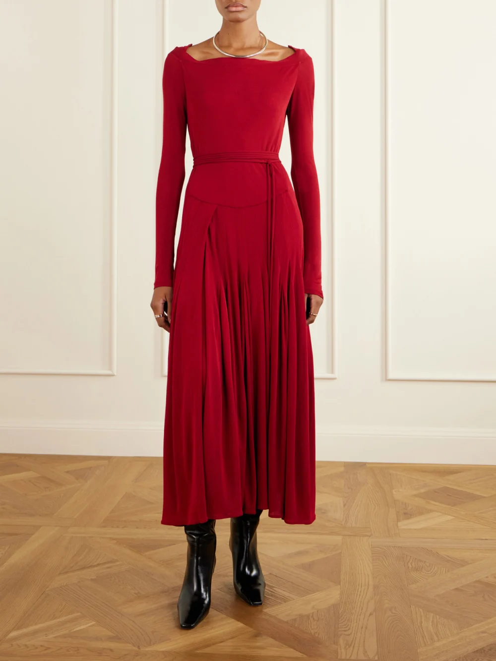 Tory Burch Jersey Pleated Maxi Dress, worn by a model