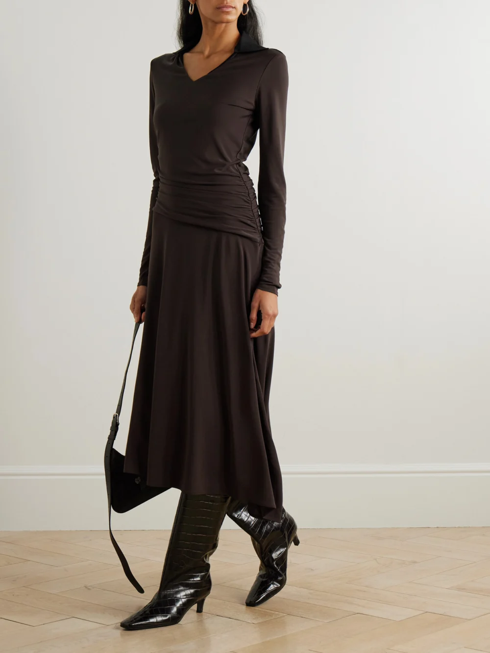 Tory Burch Layered Draped Stretch-jersey Midi Dress, worn by a model