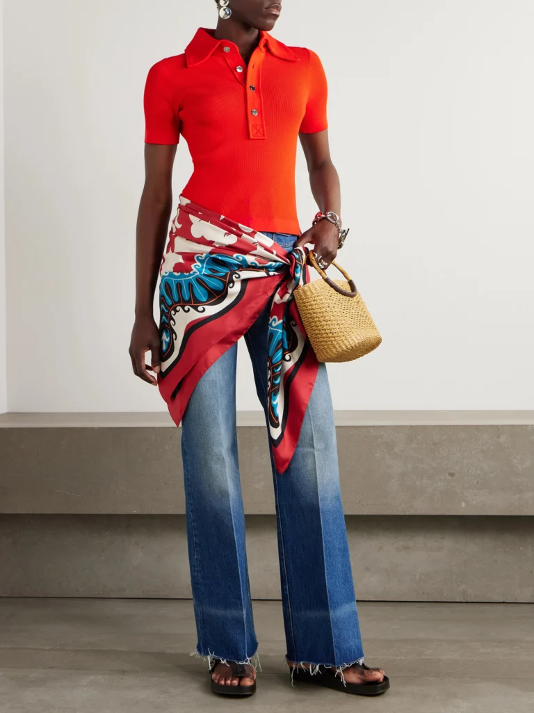 Tory Burch Maggie Ribbed-knit Polo Shirt