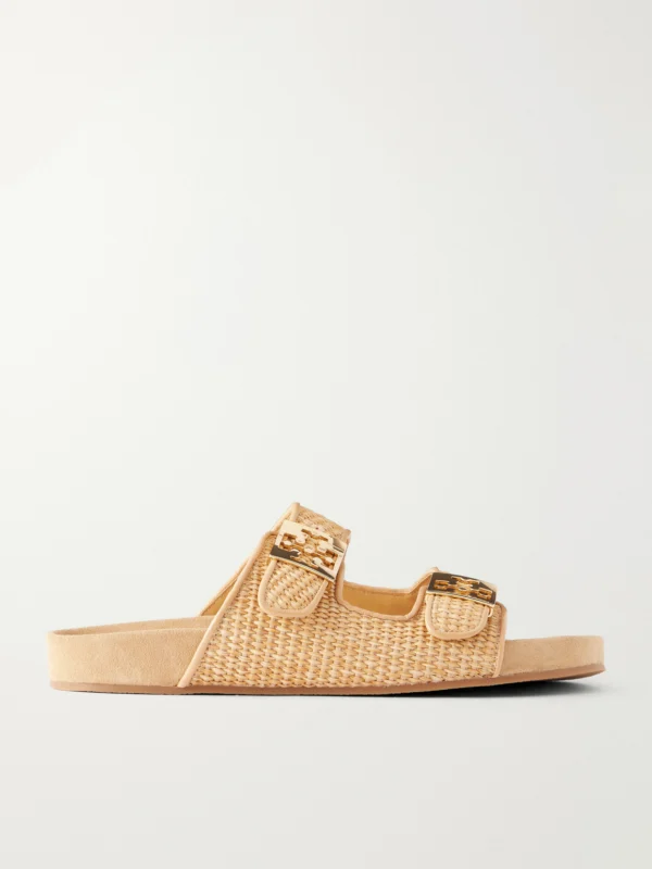 Tory Burch Mellow Logo-embellished Raffia and Leather Sandals