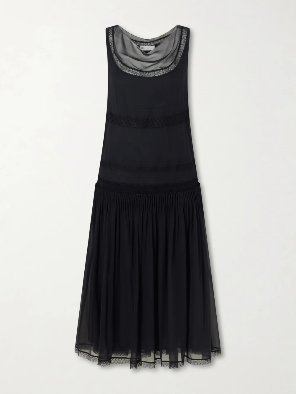 Tory Burch Pleated Lace-trimmed Silk-georgette Midi Dress in black