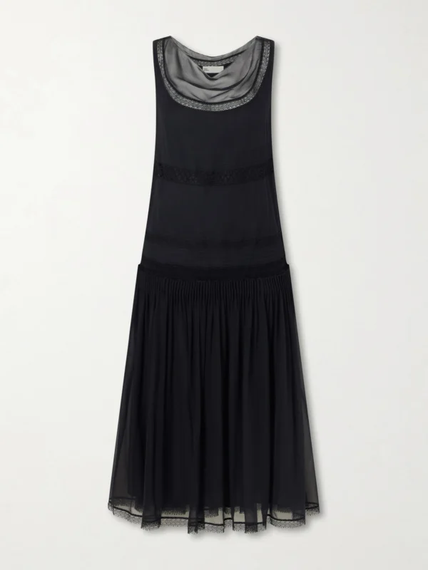 Tory Burch Pleated Lace-trimmed Silk-georgette Midi Dress
