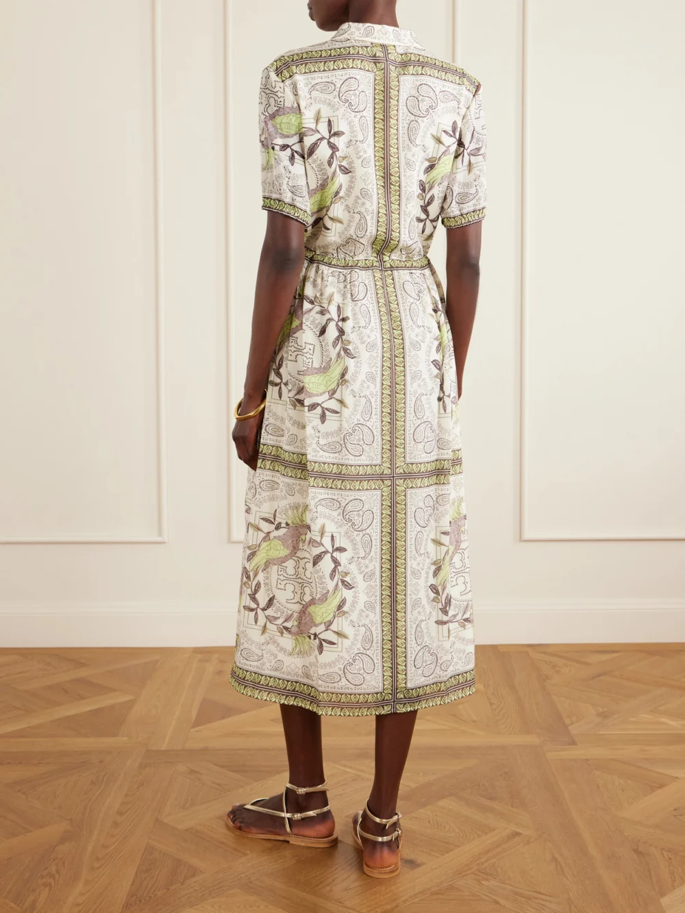 Back view of the Tory Burch Printed Cotton and Silk-blend Midi Dress