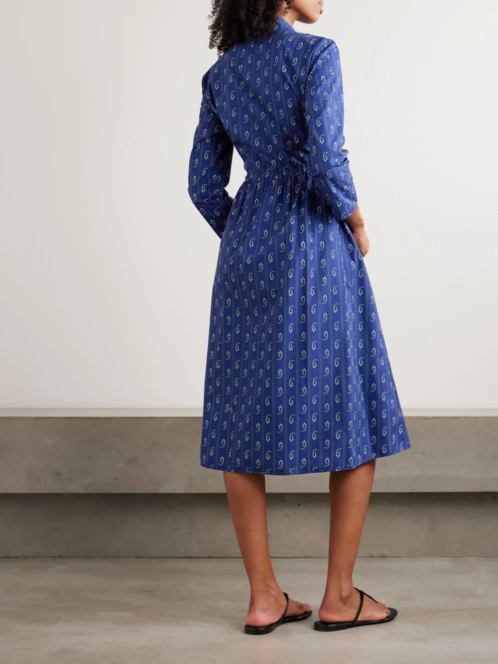 Back view of the Tory Burch Printed Cotton Midi Shirt Dress