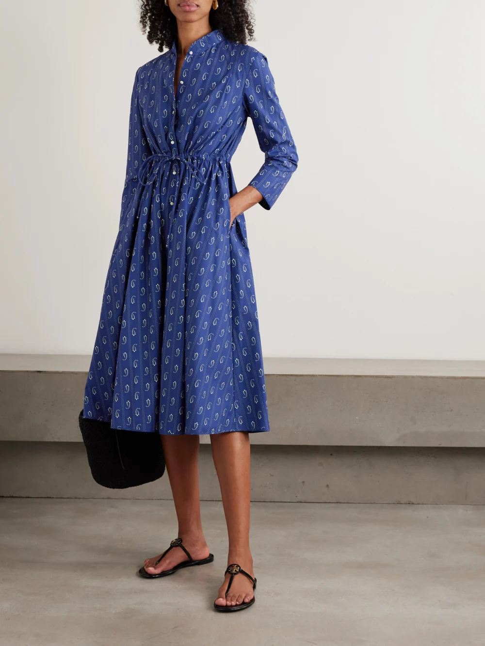 Tory Burch Printed Cotton Midi Shirt Dress, worn by a model