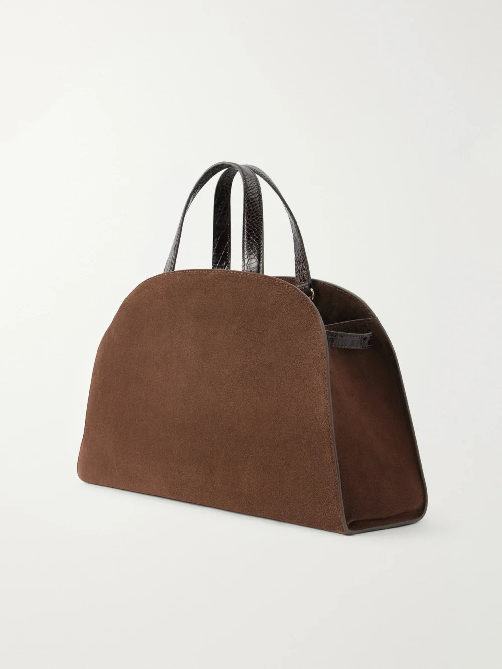 Back view of the Tory Burch Romy Bauletto Leather-trimmed Suede Leather Tote